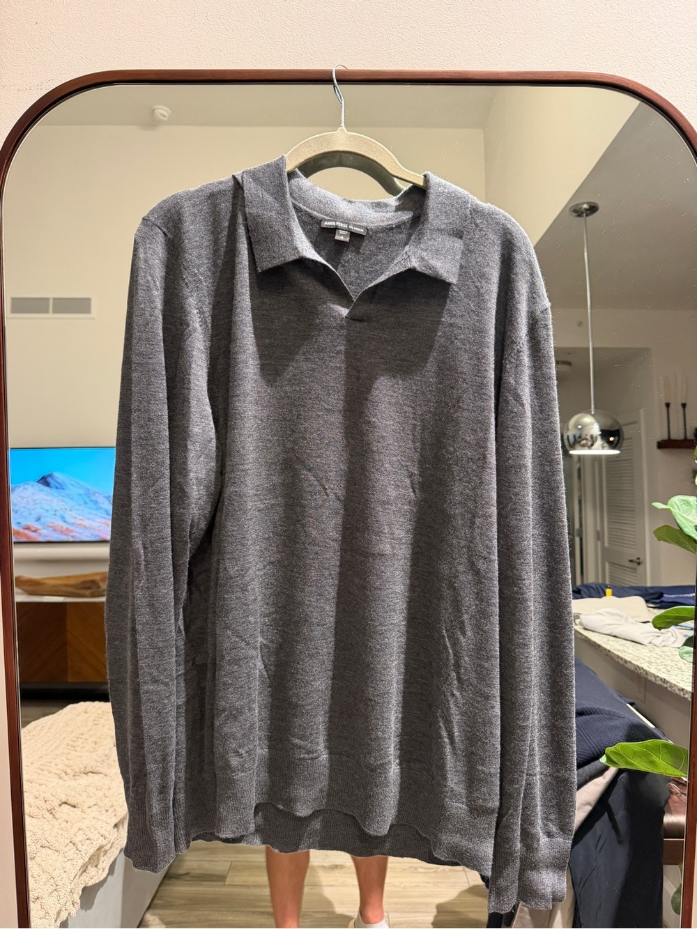 James Perse Lightweight Fine Gauge Cashmere Polo - Charcoal Size 4